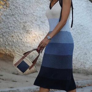 Zara Crochet Blue & White Dress - Size Small - Shoulder Tie